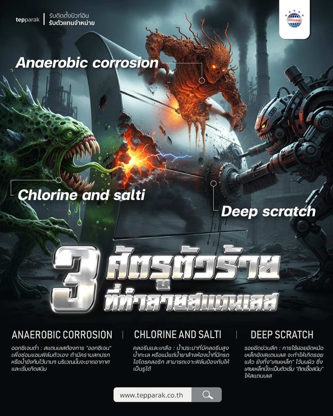 3 ศัตรูตัวร้ายทำลายสแตนเลส: เจาะลึกสาเหตุการเกิดสนิมและการป้องกัน | Tepparak