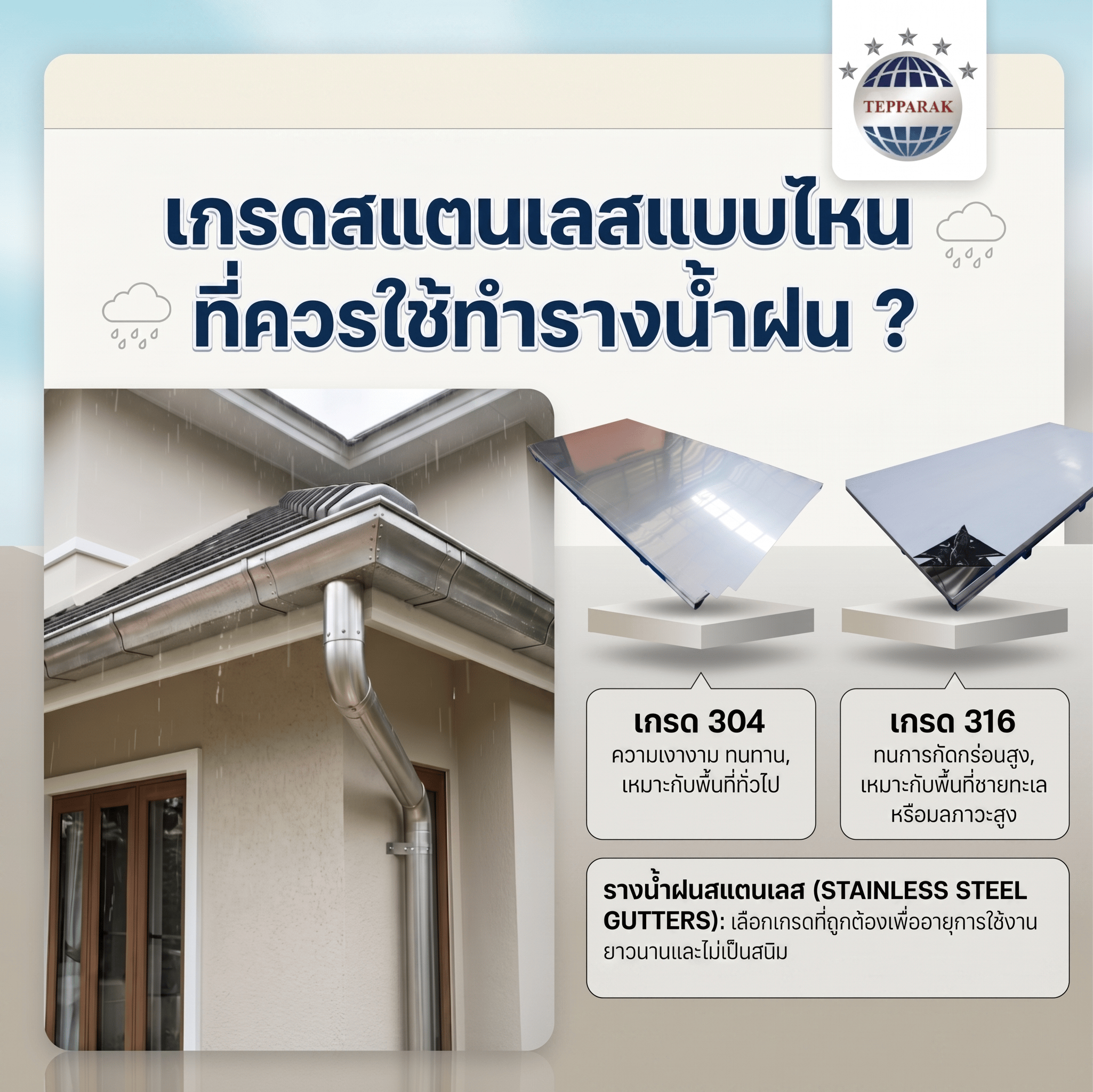 สแตนเลสเกรดไหนควรใช้ทำรางน้ำฝน