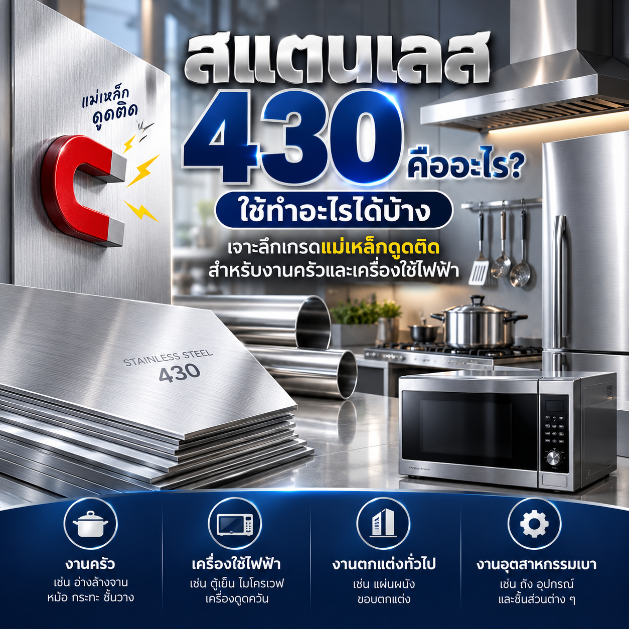 สแตนเลส 430 คืออะไร? รู้จักเกรดแม่เหล็กดูดติด พร้อมการใช้งานที่เหมาะสม