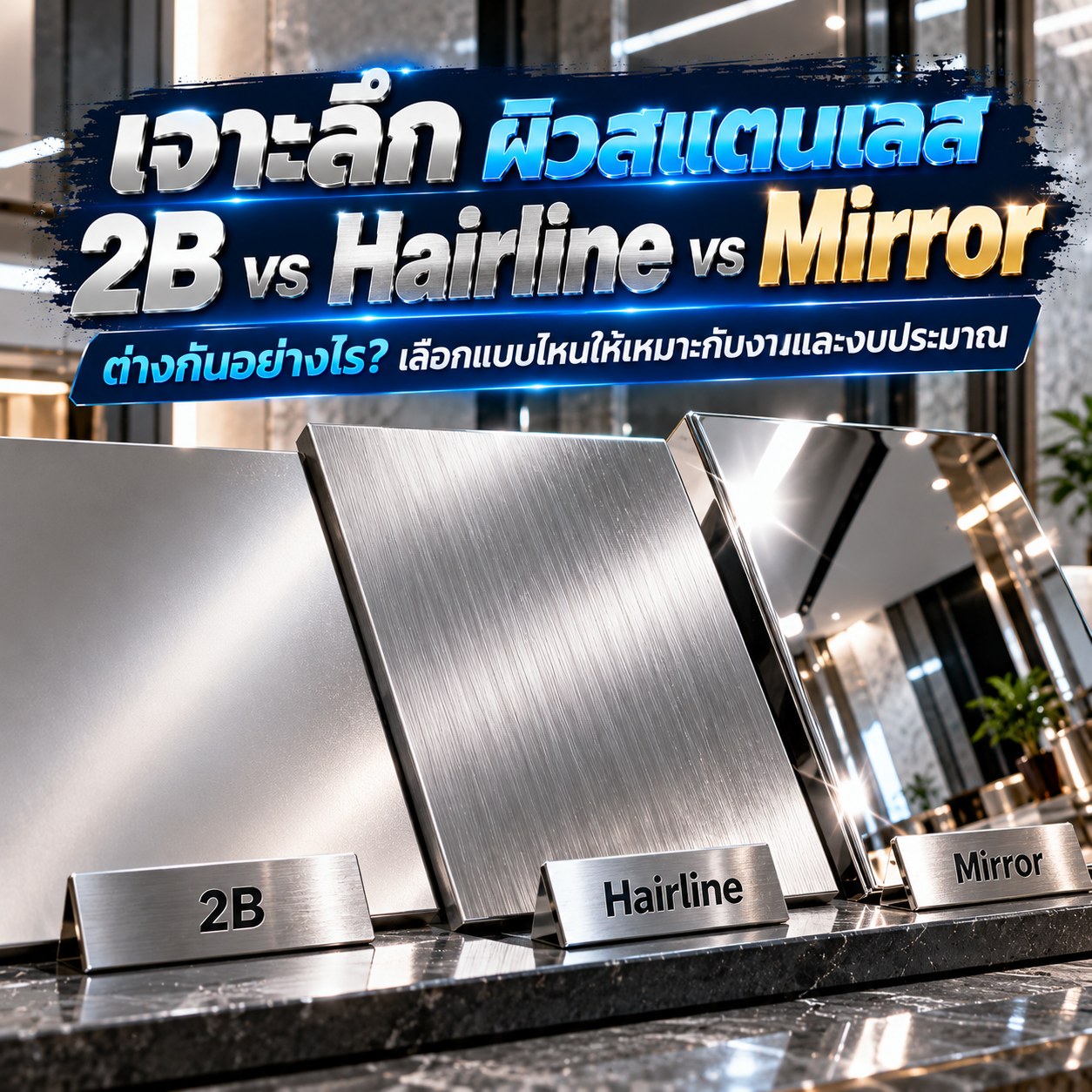 เจาะลึกผิวสแตนเลสยอดนิยม ผิว 2B, แฮร์ไลน์ (Hairline) และ มิลเลอร์ (Mirror) ต่างกันอย่างไร เหมาะกับงานแบบไหน?