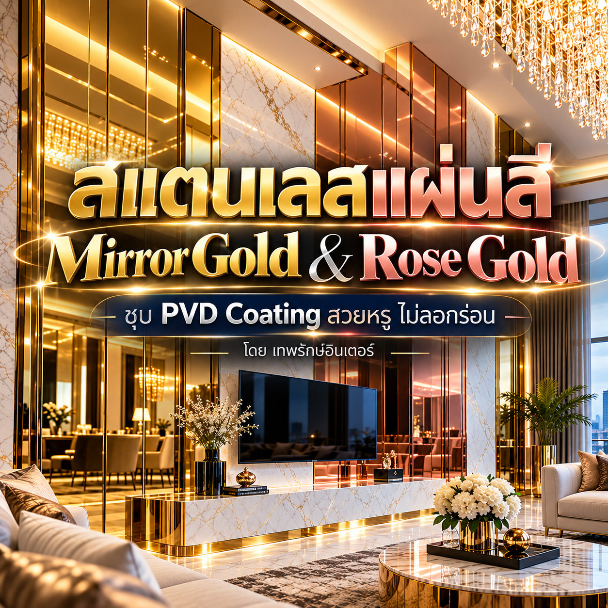 สแตนเลสแผ่นสี Mirror Gold และ Rose Gold นวัตกรรม PVD Coating สวยหรู ลอกไหม? เช็กก่อนแต่งบ้าน โดย เทพรักษ์อินเตอร์
