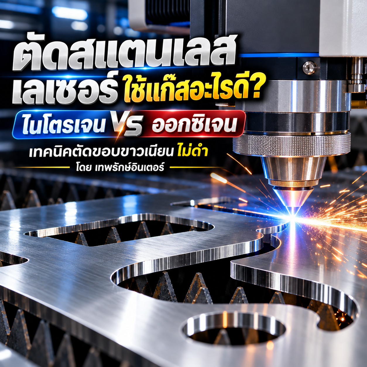 ตัดสแตนเลสด้วยไฟเบอร์เลเซอร์ (Fiber Laser) ใช้แก๊สไนโตรเจนหรือออกซิเจน? ผิวตัดแบบไหนไม่ดำ โดย เทพรักษ์อินเตอร์