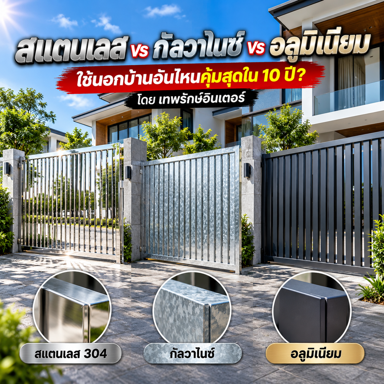 สแตนเลส vs เหล็กกัลวาไนซ์ vs อลูมิเนียม งานภายนอกอาคารเลือกใช้อันไหนคุ้มสุดใน 10 ปี? โดย เทพรักษ์อินเตอร์