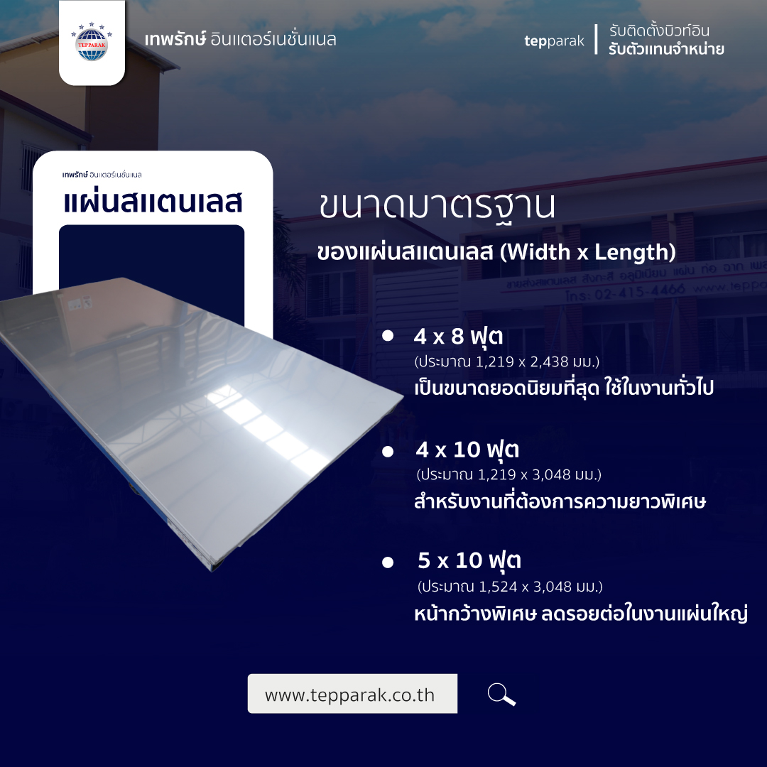 ขนาดของเเผ่นสเเตนเลสมาตรฐาน